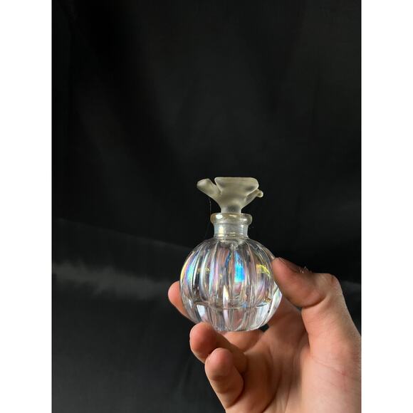 Marked 24% lead crystal Clear perfume bottle with Bird topper EUC vintage - Picture 6 of 11